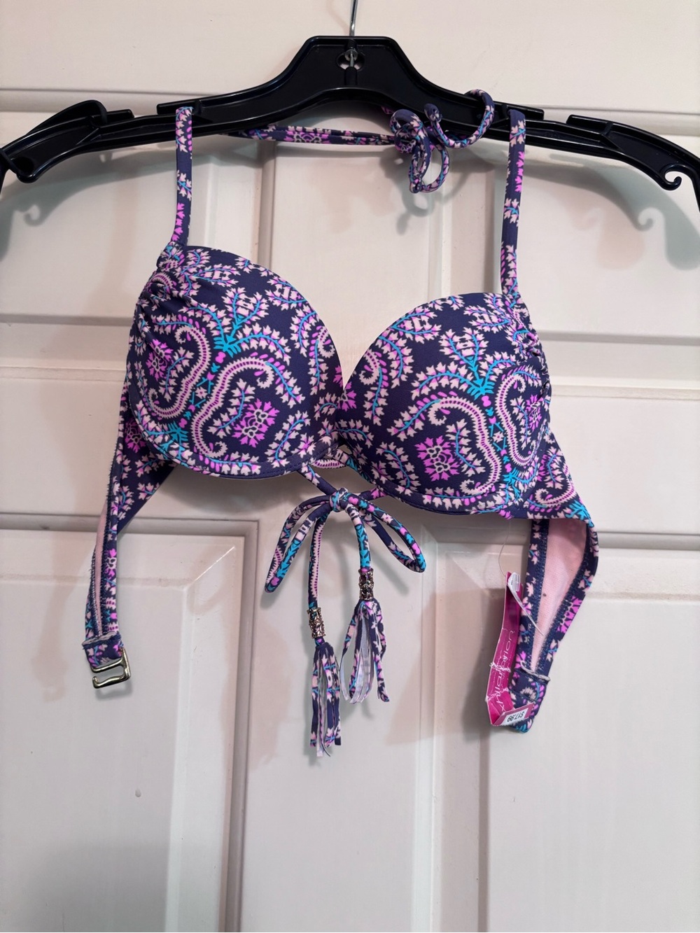 Xhilaration Purple Paisley Push-Up Bikini Top with Pink & Teal Accents